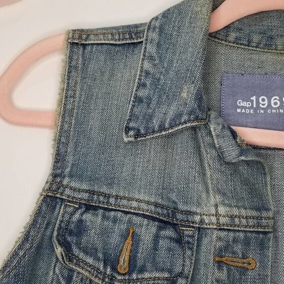 GAP 1969 Distressed Button Down Denim Jean Vest - Picture 6 of 15